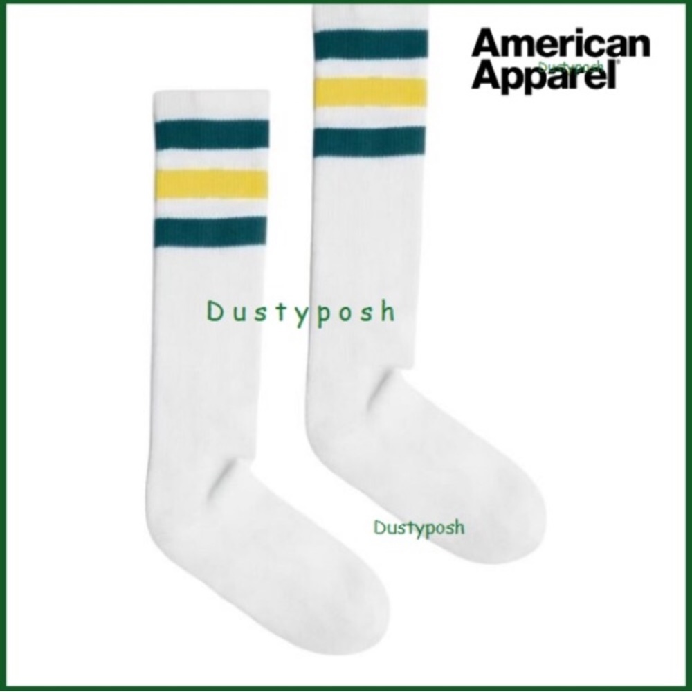 American Apparel Knee High Socks Striped White Green Yellow Gold Red Authentic